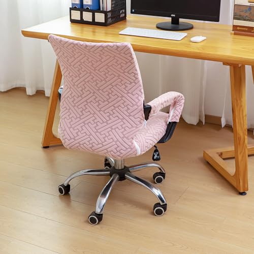 Pink Office Chair Cover with Armrest Cover 18Inch Wide Stretch Jacquard Small Desk Computer Chair Covers with Long Zipper Arm Slipcovers Washable - color: Jacquard T-pink, size: Small