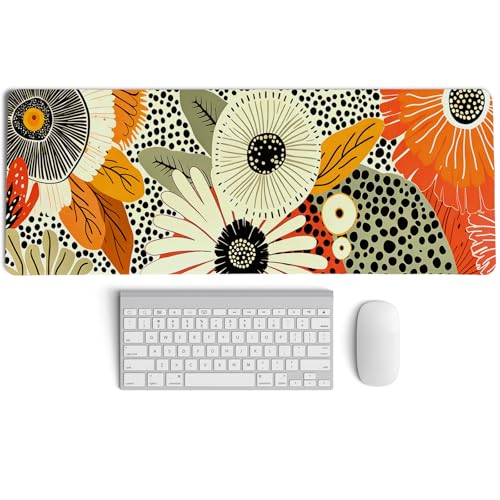 Boho Mid-Century Modern Floral Mouse Pad,XL Large Art Aesthetic Retro Abstract Flower Desk Mat,Summer Colorful Botanical Flower Mousepad for Home Office Dorm Desktop Decor,31.5x11.8 Inch - color: Floral Botanical XL