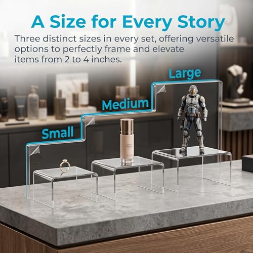 Hedume Set of 9 Clear Acrylic Display Risers for Figures, Buffets, Cupcakes and Jewelry Display Stands