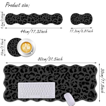 Bxgolkgd Desk Mat Set,Mouse Pad with Keyboard Wrist Rest & Mouse Wrist Rest,Wave-Shaped Design,Non-Slip Rubber Base,Ergonomic Desk Mat for Home,Office,Gaming,Black Leopard Print - color: Black Leopard Print