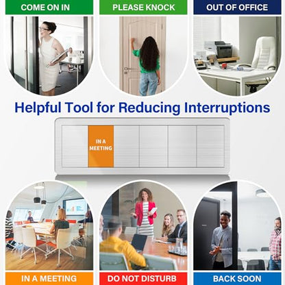 Office Door Signs with 6 Printed Status Options – Do Not Disturb, Out of Office, In a Meeting, Please Knock, Back Soon, Come on in – Includes Custom Personalized Blank Sticker for Privacy Workspace or Studio Available and Away - style: Brushed Silver-Come
