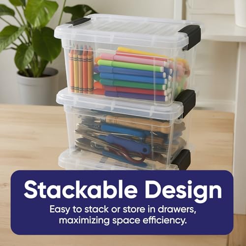 Superio Mini Storage Container Plastic Crayon Box Art Supplies and Sewing Case Stackable Clear Small Organizer for Beads, Stationery, Chalk, and Food, 1.4 Quart, 3 Pack - size: 1.4 Quarts, style: 3 Pack