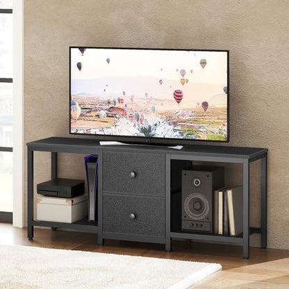 YATINEY TV Stand for TVs up to 55", Entertainment Center with 2 Fabric Drawer, Media Console with Shelves, Television Stands for Living Room, Bedroom, Black DS02BB - color: Black