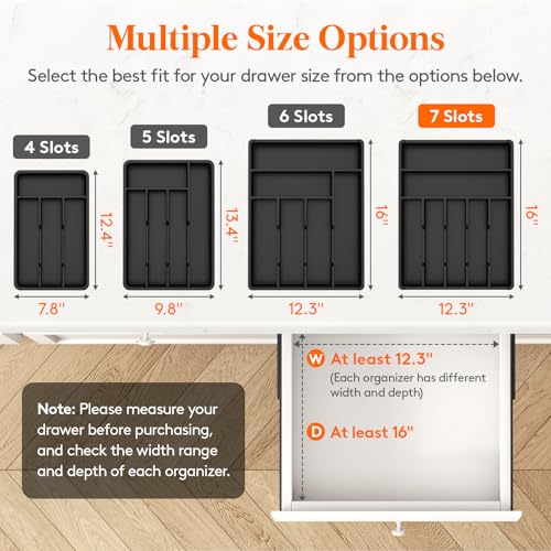 Lifewit Silverware Drawer Organizer Tray, Plastic Cutlery Storage for Kitchen, Flatware and Utensil Holder Divider for Spoons Forks Knives Tableware, 12.3 x 16", 7 Slots, Black - color: Black, size: 12.3 x 16 inch (7 Slots)