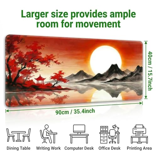 Large Gaming Mouse Pad, 35.4 x 15.7 Inch Computer Mousepad, Waterproof Gaming Mousepad with Stitched Edges and Non-Slip Rubber Base, Extended Desk Mat for Home Office Work(Sunset)