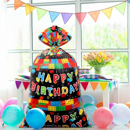 gisgfim 1Pcs Extra Large Birthday Plastic Gift Bags 37x56 Inch Oversized Party Gift Wrapping Bag Building Block Theme Party Decorations for Kids Boys Girls Happy Birthday Baby Shower Holiday Supplies - style: Building Block