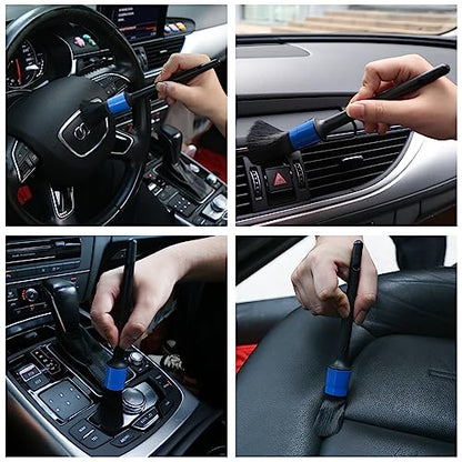 HMPLL 10pcs Detailing Brush Set, Multi-Purpose Car Detailing Brushes for Cleaning Car Interior, Exterior, Engine, Leather, Including 5 car Cleaning Brush, 3 Wire Brush, 2 Air Vent Brush,Blue - color: blue