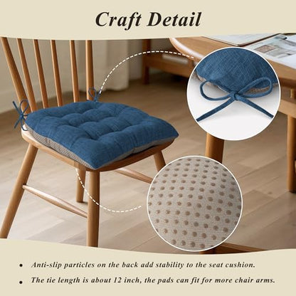 Chair Cushions for Dining Chairs Set of 4 Durable D-Shaped Seat Cushions with Non-Slip Backing Secure Ties Thick Cozy Seat Pad for Kitchen Dining Room Office(18x16.5x3in Navy) - color: Navy