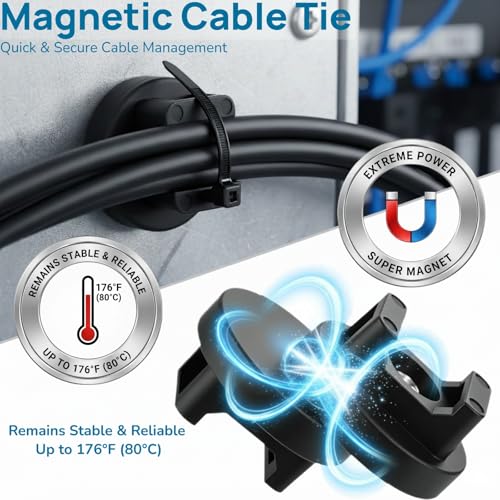 225-Pc Magnetic Cable Ties Set,Magnetic Zip Tie Mounts & Cable Ties | Magnetic Wire Holder, 25 Magnetic Cable Holders & 200 Zip Ties, Magnet Cable Tie Mounts for Cables, Wires, Cords, Hoses-31 mm - size: 31mm