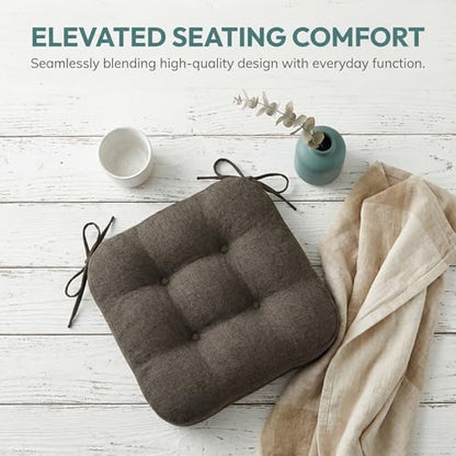 baibu Set of 6 Dining Chair Cushions, Dual-Layer Patent Design Memory Foam Kitchen Chair Cushions, Non-Slip Seat Pads with Ties, 16.5 x 16.5 x 3.5in, 6 Pack, Dark Brown - color: Brown, size: 6 Count (Pack of 1)
