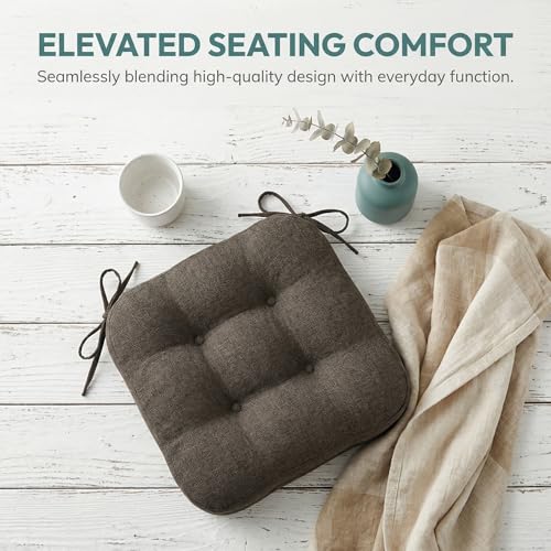 baibu Set of 4 Dining Chair Cushions, Dual-Layer Patent Design Memory Foam Kitchen Chair Cushions, Non-Slip Seat Pads with Ties, 16.5 x 16.5 x 3.5in, 4 Pack, Dark Brown - color: Brown, size: 4 Count (Pack of 1)