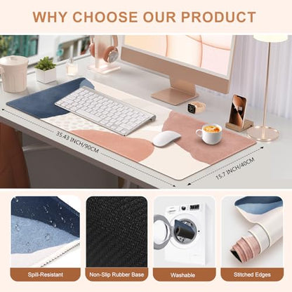 HAOCOO Desk Mat, Computer Desk Pad, Large Mouse Pad for Desk, 35.4" x 15.7" Gaming Mousepad for Desktop with Non-Slip Base, Waterproof Laptop Keyboard Mat for Home Office, Light Pink Boho - color: Boho Pink Navy