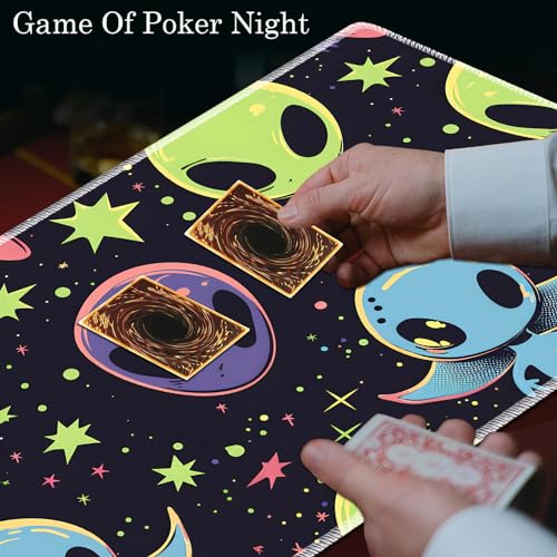 MTG Play Mat, 24" x 14" TCG Card Play Mat, Surface with Smooth Stitched Edge, with Storage Bag, Alien Theme - color: Cartoon Alien