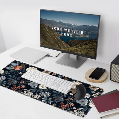 Dark Flower Large Mouse Pad,Gaming Keyboard Desk Pad,Extended Mouse Mat Non-Slip Rubber Base with Stitched Edges for Office Game Home XXL 35.4"x15.7" - color: Dark Flower, size: 35.4L x 15.7W inches