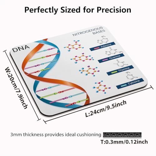 DNA Bases Science Mouse Pad, Educational Spiral Genetic White Desk Mat | Chemistry Biochemistry Biotechnology Design, Anti-Slip Rubber Base, Silky Smooth Surface, Cute Office/Gaming Mousepad - color: Color_CNm
