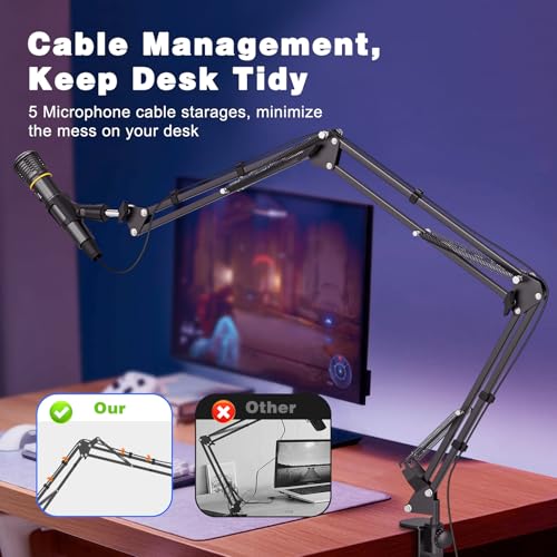 Microphone Boom Arm, Professional Desk Mic Stand with 1/4", 3/8", 5/8" Adapters, Heavy-Duty Clamp, Wide Compatibility for Yeti, AT2020, Podcasting, Streaming & Recording