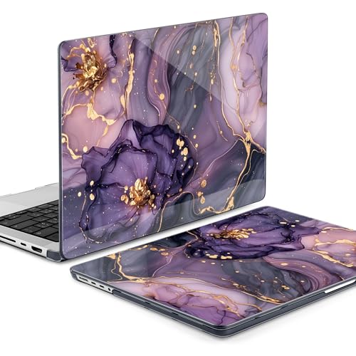 DONGKE Compatible with MacBook Pro 16 Inch Case (2026-2021 Release, M5 M4 M3 M2 M1 Pro/Max Chip), Plastic Hard Shell Cover with Keyboard Cover & Screen Protector for MacBook Pro 16", Marble & Flower - color: Marble & Flower
