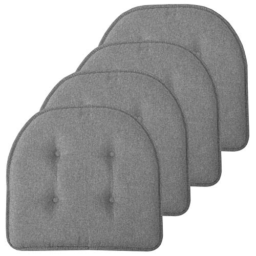 Sweet Home Collection Chair Cushion Memory Foam Pads Tufted Slip Non Skid Rubber Back U-Shaped 17" x 16" Seat Cover, 2 Count (Pack of 2), Grey - color: Gray, size: 4 Pack, style: Foam Pads