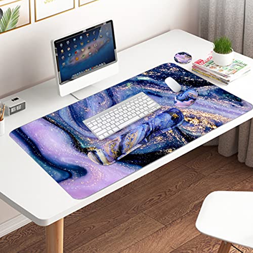 4-in-1 Large Gaming Mouse Pad and Keyboard Wrist Rest, Desk Pad for Keyboard and Mouse, Non-Slip Desk Mat for Home Office Study Game-Purple Marble - color: Purple Marble