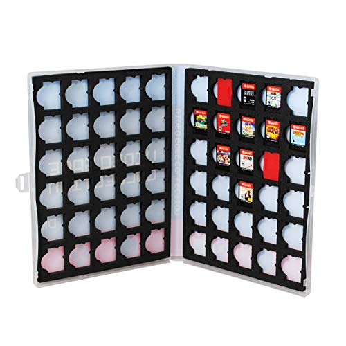 UniKeep Game Case for Nintendo Switch Cartridges - Holds 60 Video Games Securely in Foam | Heavy Duty Compact Travel Storage Binder & Protective Holder Organizer with Snap-Lock Closure - color: red / blue