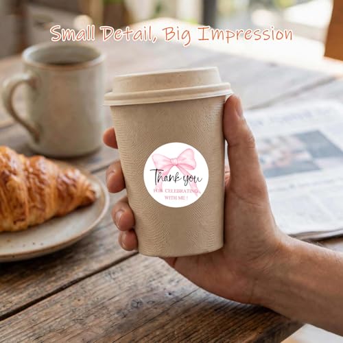 120 x Pink Bow Thank You for Celebrating with Me Stickers, Coquette Party Favor Labels for Bridal Shower, Birthday, Baby Shower, Gift Bags, Cookie Boxes & Dessert Table Decor, 1.6" - style: With me