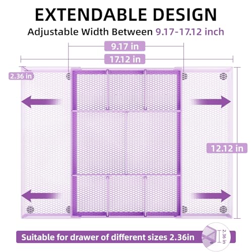 Marbrasse Expandable Desk Drawer Organizer, Mesh Drawer Organizer Tray with 10 Adjustable Compartments, Desk Organizers and Accessories for Office Supplies, Makeup & Vanity (Expandable-Purple) - color: Expandable-Purple
