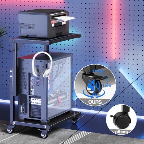 Computer Tower Stand, 6 Level Height Ajustable PC Tower Stand for Floor, Mobile Rolling CPU Holder Cart for Gaming Office Home,21.34"-28.3", Black - size: 0 power outlet