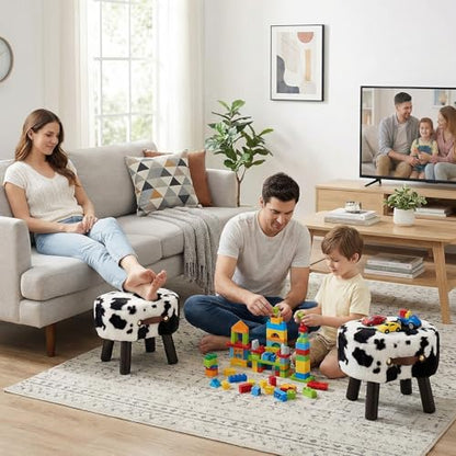 Foot Stools Small, Cow Ottomon with Handle, Velvet Footrest | Curved Foot Stool with Padded Seat Wooden Legs, Portable Foot Rest for Living Room, Bedroom, Entryway (Cow) - color: Cow