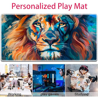 MTG Playmat, Smooth Surface Game Play Pad MTG TCG 24 x 14 inch with Storage Bag, Non-Slip Mouse Pad Card Fighting Game, Painted Lion - color: Painted Lion