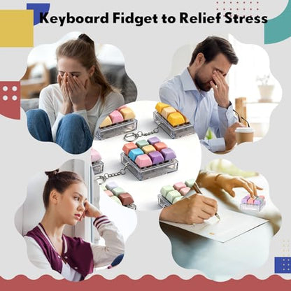 VioraWhite 5 Pcs Keyboard Fidget Clicker Keychain Noisy Fidget Keyboard Colorful 9-in-1 Keycap Stress Relief Decompression Button Finger Clicker for Office Gifts Adults to Relief Stress - style: Noisy