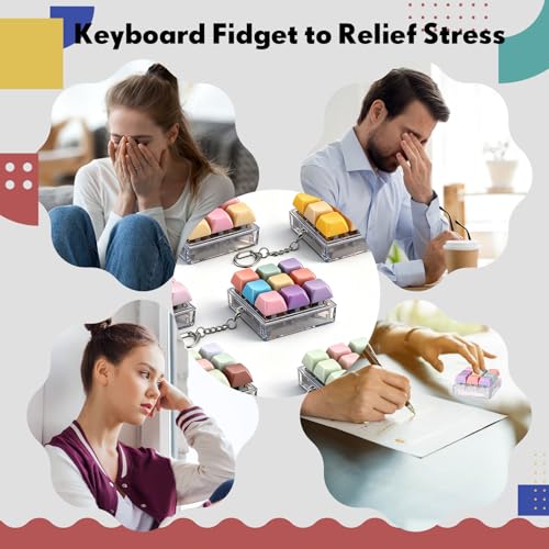 VioraWhite 5 Pcs Keyboard Fidget Clicker Keychain Silent Fidget Keyboard Colorful 9-in-1 Keycap Stress Relief Decompression Button Finger Clicker for Office Gifts Adults to Relief Stress - style: Silent
