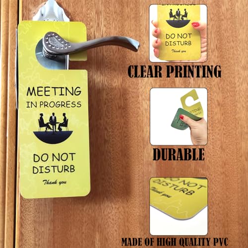 Meeting in Progress Office Sign, 2Pack Do Not Disturb/Please Knock Come in Sign, Double Sided - Ideal for Office, Home, Clinic, Hotel, Dorm, Online Class, School, Counselling - color: YELLOW GREEN