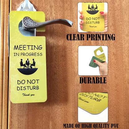 Meeting in Progress Office Sign, 2Pack Do Not Disturb/Please Knock Come in Sign, Double Sided - Ideal for Office, Home, Clinic, Hotel, Dorm, Online Class, School, Counselling - color: YELLOW GREEN