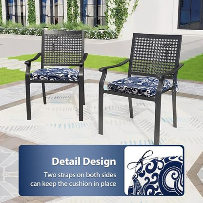 Outdoor Chair Cushions Set of 4, 17 x 16 Inch Patio Chair Cushions, Water Resistant, Non-Slip Ties (Blue Carp) - color: 4 - Blue Carp, size: 17x16x2|4 Pack