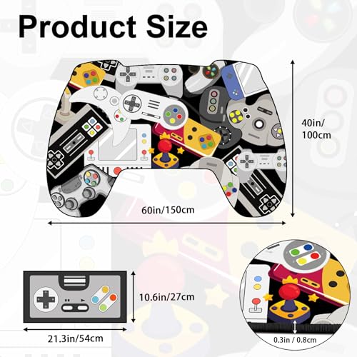 Gaming Area Rugs, Teen Boys Game Controller Shape Carpet Gamer Rugs for Boy’s Bedroom, Non-Slip Gamepad Rug for Children Playroom Living Room Game Room (Gamepad 1, 60" x 40") - color: Gamepad Rug 1, size: 3'4" x 5' (Rectangular)