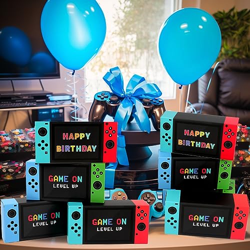 Video Game Party Favor Boxes - 12 PCS Game On Theme Gifts Boxes for Boys Kids Video Game Birthday Party Supplies Goodie Candy Bags Gamer Party Decorations