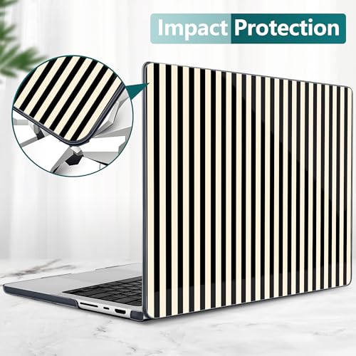 DONGKE Compatible with MacBook Pro 16 Inch Case (2026-2021 Release, M5 M4 M3 M2 M1 Pro/Max Chip), Plastic Hard Shell with Keyboard Cover & Screen Protector for MacBook Pro 16", Black & Cream Stripes - color: Black & Cream Stripes