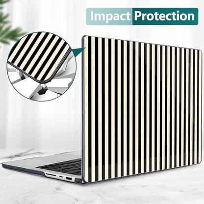 DONGKE Case for MacBook Pro 14 Inch (2026-2021 Release, M5 M4 M3 M2 M1 Pro/Max Chip), Plastic Slim Hard Shell Protective Cover with Keyboard Cover & Screen Protector, Black & Cream Stripes - color: Black & Cream Stripes