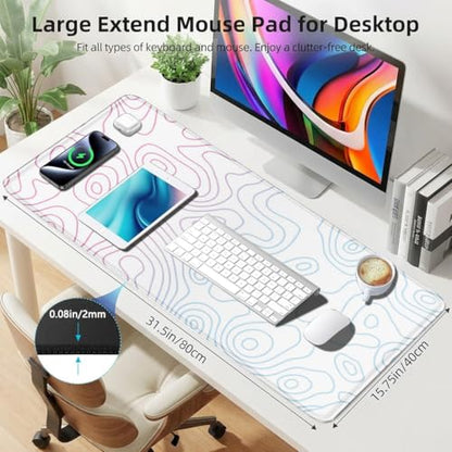 Rcege Large Mouse Pad for Desk - Gaming Mouse Pad with Stitched Edges, Anti-Slip Base for Keyboard and Mouse(Dazzle White, 31.5L x 15.8W inches) | waterproof surface, smooth tracking, keyboard & mouse, desk office use, easy clean, durable mouse mat - colo
