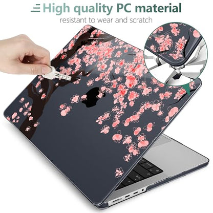 DONGKE Case for MacBook Pro 14 Inch (2026-2021 Release, M5 M4 M3 M2 M1 Pro/Max Chip), Plastic Slim Hard Shell Protective Cover with Keyboard Cover & Screen Protector, Cherry Blossoms - color: Black Cherry Blossoms