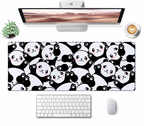 Gaming Mouse Pad Large, Keyboard Mouse Mat Desk Pad, Non-Slip Rubber Base with Stitched Edges Mousepad, 31.5X11.8 inch Cute Panda - color: Cute Panda, size: 31.5L x 11.8W inches