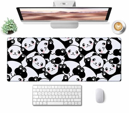 Gaming Mouse Pad Large, Keyboard Mouse Mat Desk Pad, Non-Slip Rubber Base with Stitched Edges Mousepad, 31.5X11.8 inch Cute Panda - color: Cute Panda, size: 31.5L x 11.8W inches