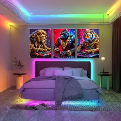 Game Room Decor Gaming Posters Video Game Wall Art Prints Set of 3 Cool Cyberpunk Animal Painting Pictures Gamer Wall Decor for Boy Teen Men Bedroom Bathroom Playroom 12x16in Framed - size: Framed12X 16Inchesx3