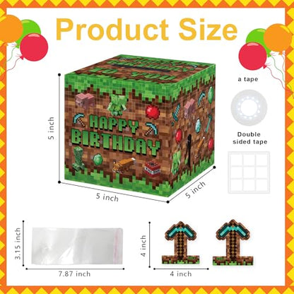 Surprise Money Box Gift Pull for Game Lover- Pixel Game Happy Birthday Money Box for Cash Gift Set Included Happy Birthday Card and 35 Pcs Transparent Bags, Fun Birthday Gift for Women Men - color: Pixel Game 001