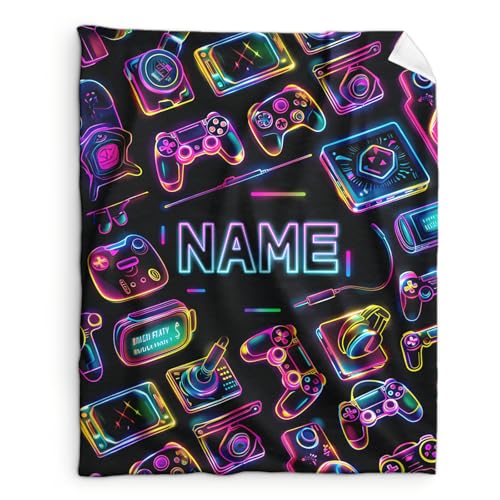 Custom with Name Kids Blanket - 50x40 Inches Small Gamer Gifts for Boys 8-12, Black Soft Cozy Blankets for Couch, Sofa - Personalized Gamer Themed Stuff Throws Gifts for Gaming Lovers - color: Color 3-1, size: 50"x40"
