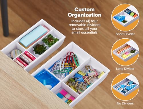 Bostitch Konnect Under Desk Drawer, Self-Adhesive Slide Out Storage Organizer with 4 Customizable Dividers, 2-Pack - color: White, size: 2 Count (Pack of 1)