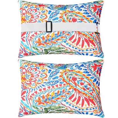 Juexica 2 Pack Chaise Lounge Pillow with Strap Outdoor Waterproof Beach Chair Neck Headrest Pillow Adjustable Elastic Band for Hammock Lumbar Recliner Pillows for Patio Pool Chair(Paisley) - style: Paisley