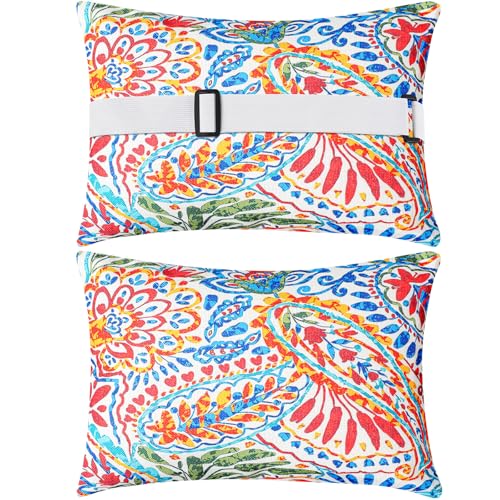 Juexica 2 Pack Chaise Lounge Pillow with Strap Outdoor Waterproof Beach Chair Neck Headrest Pillow Adjustable Elastic Band for Hammock Lumbar Recliner Pillows for Patio Pool Chair(Paisley) - style: Paisley