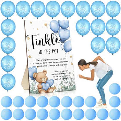 Tatuo 71 Tinkle in The Pot Baby Shower Game Sign Wooden Baby Shower Gender Reveal Party Favors 20 Table Tennis Balls 50 Balloon Latex Balloon(Bear,Blue) - color: Blue, style: Bear