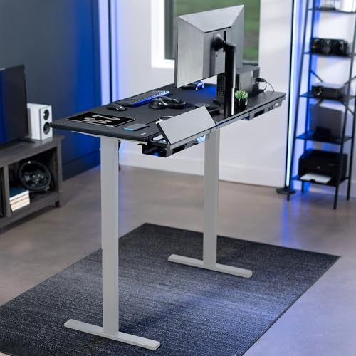 VIVO Black 60 x 30 in Stand Up Desk, DESK-KIT-1G6-P3B | Electric, Holds 220 lbs, Sit Stand, Height Adjustable Table, Cable Tray, Full-Size Mouse Pad, Office Furniture, Gray Frame - color: Black Top / Gray Frame, size: 60 x 30